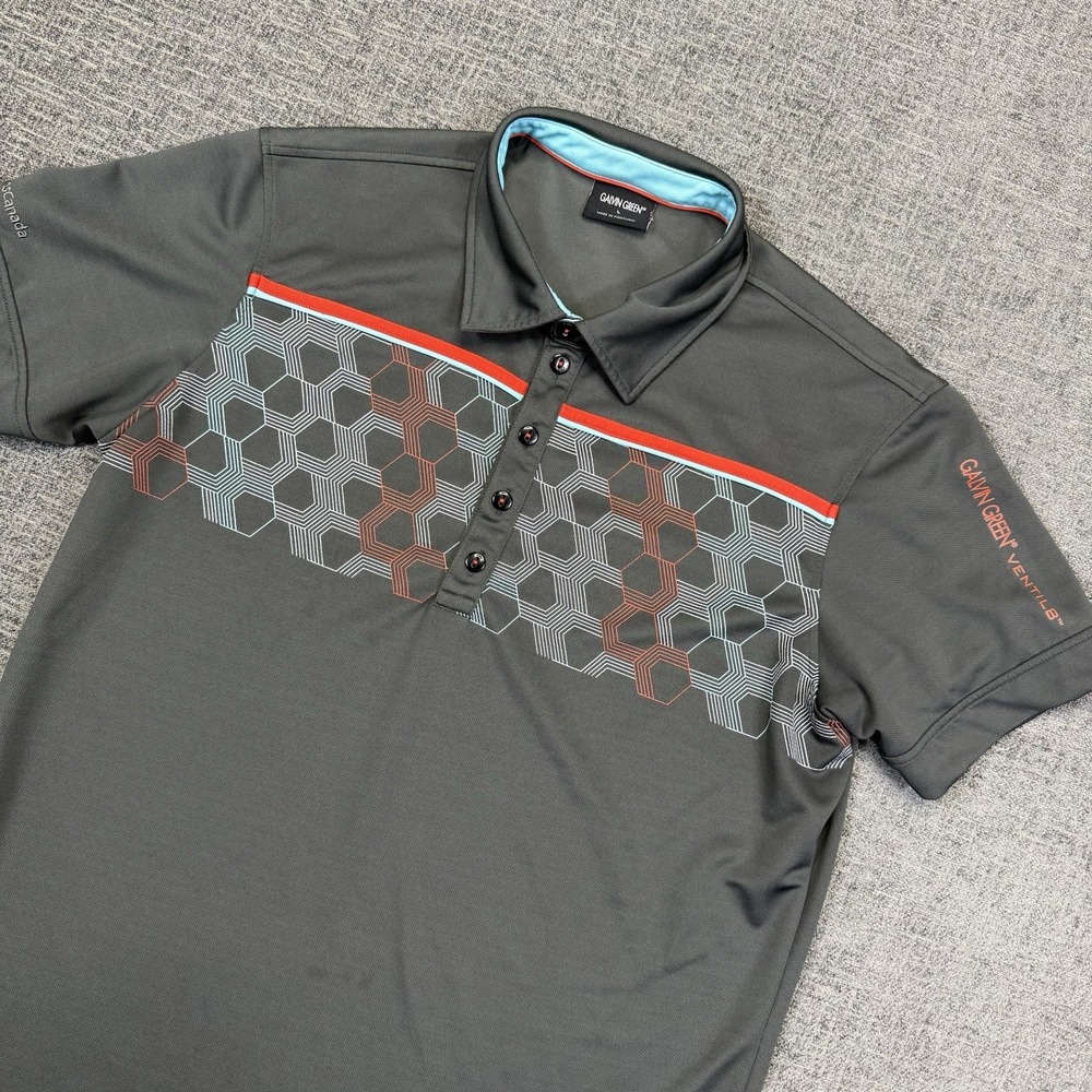 Galvin‎ Green Polo Shirt Men's Large Gray Ventil8 Retro Design Golf Activewear